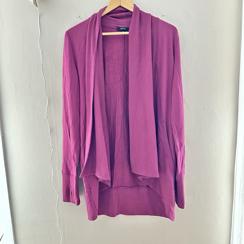 Quince Womens French Terry Modal Open Front Cardigan Size M Rose Pink Thumbholes